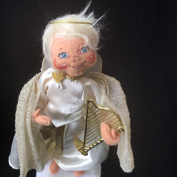 Annalee Angel Doll Christmas Harp Standing Halo Gold Holiday Decor 2013 Kitsch - Picture 2 of 16